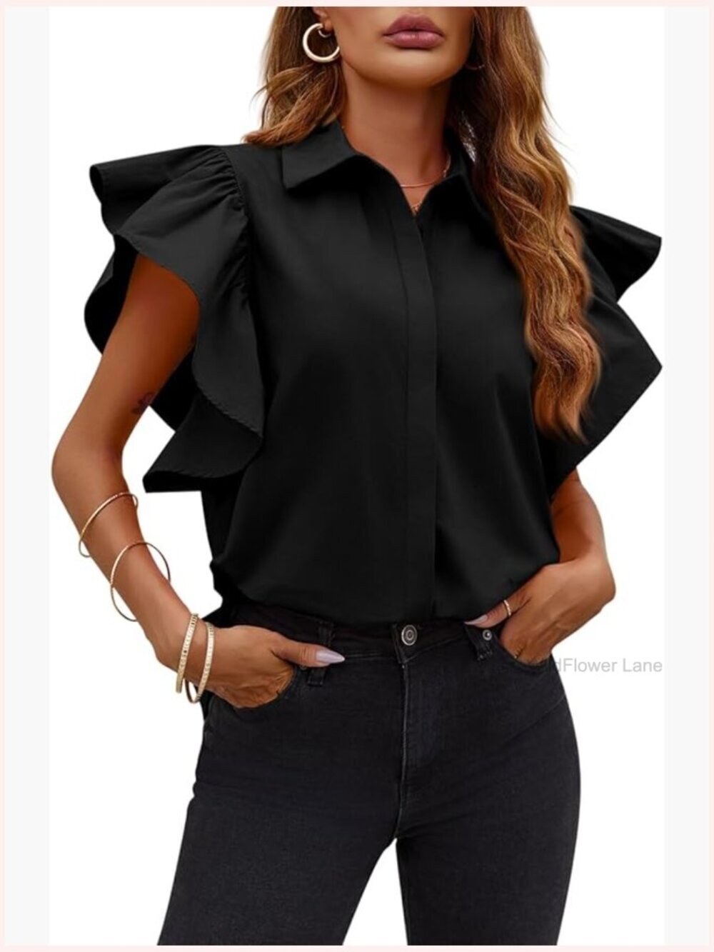 Ruffle Button Down Shirt Cute Summer Short Sleeve Blouse